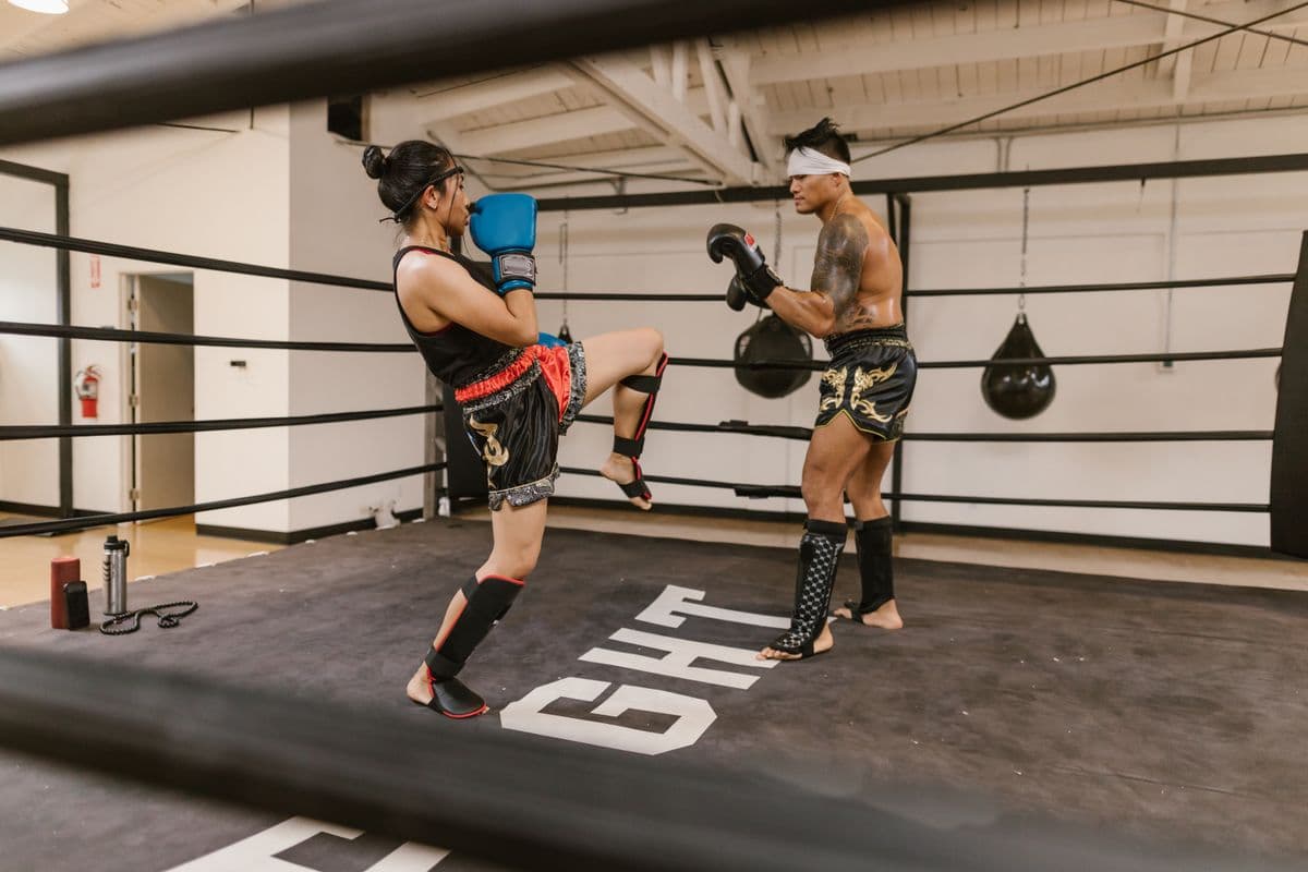 Muay Thai pad work in the ring